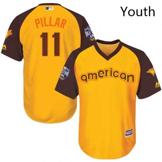 Youth Majestic Toronto Blue Jays 11 Kevin Pillar Authentic Yellow 2016 All Star American League BP Cool Base MLB Jersey